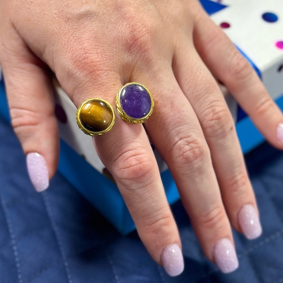 May Kathryn Design Unique 2 Stone Gold Tone Ring. Size 8. 2 Natural Gemstones. - Picture 7 of 17